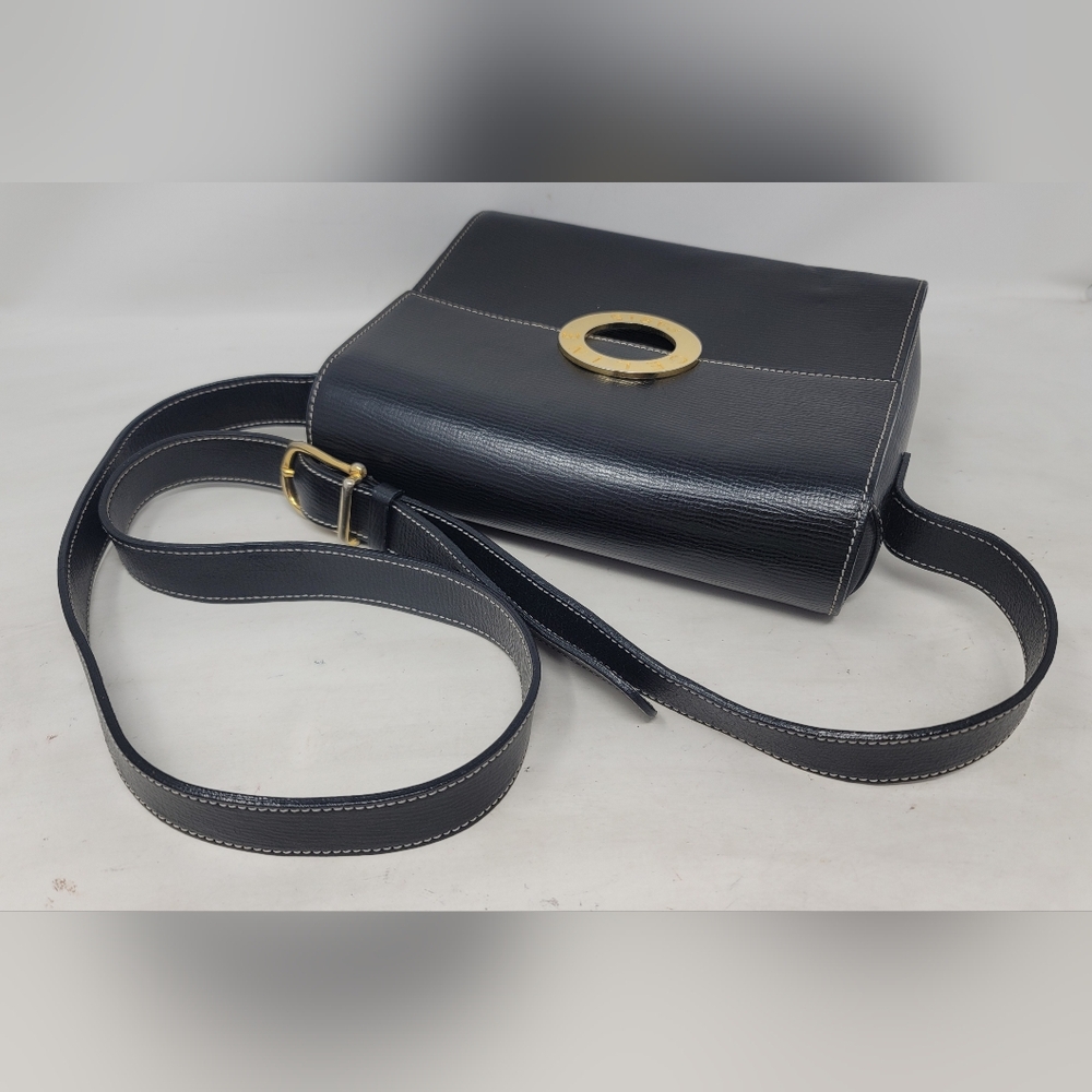 Vintage Celine Gold Ring Box Black Leather Small Crossbody Hand Bag Authentic - Picture 6 of 14